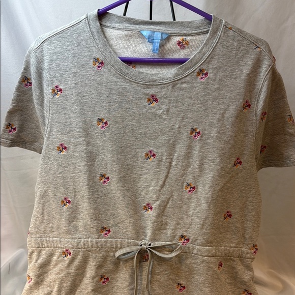Draper James Gray Sweatshirt Dress, Pink Floral Embroidery, Size Large, Preowned - Picture 7 of 9